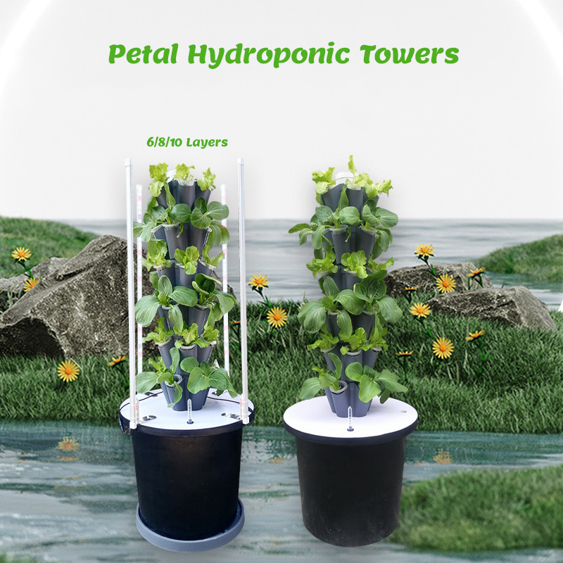 Sistema de cultivo de torres hidropónicas de pétalos de jardín 6/8/10 capas Luz LED opcional